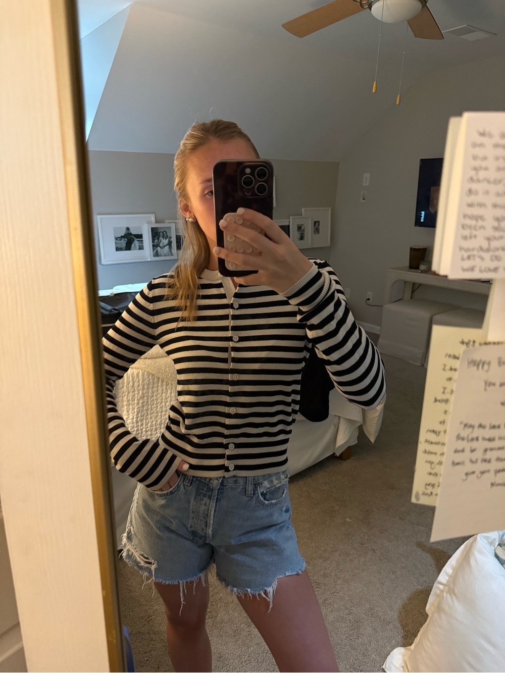 H&M Black and White Striped Button-Up Women's Cardigan